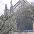 Bare trees shrowding end of St Georges church, St George's Church, Leicester, 06 March 2004