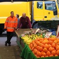 Fruit stall and market cleaners, Leicester Market, Market Place, Leicester, 27 March 2004