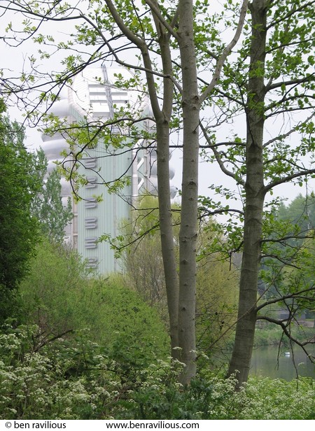 National Space Centre through trees: Wallingford Road, Leicester, 01 May 2004