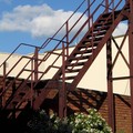 Black fire escape steps, Trinity Lane, Leicester, 03 May 2004