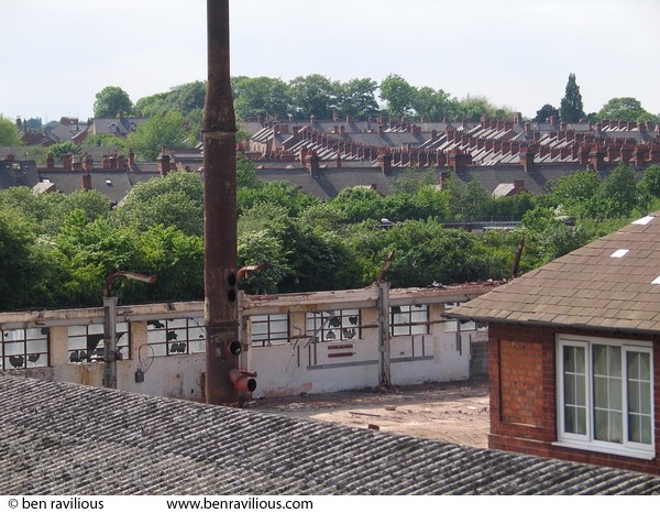 Derelict land with West End rooftops in the distance: Bath Lane, Leicester, 15 May 2004