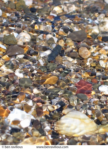 Water flowing over shingle: Saunton Sands, Braunton, Devon, 06 June 2004