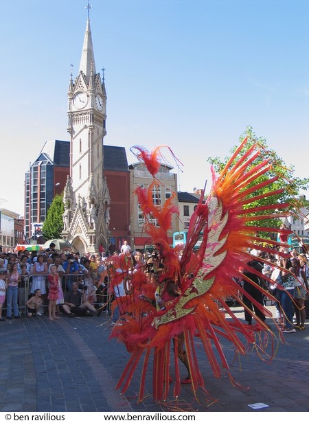 Carnival procession at the Clocktower: Gallowtree Gate, Leicester, 07 August 2004