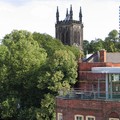 St Georges church tower amongst trees, Rutland Street, Leicester, 21 August 2004