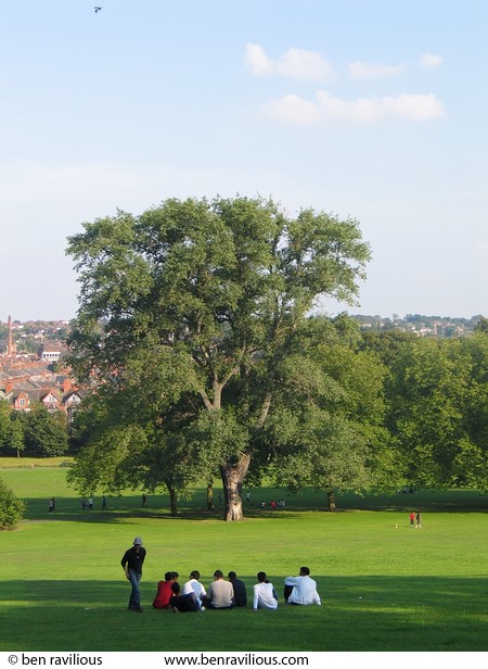 People sitting on the park: Spinney Hill Park, Leicester, 05 September 2004