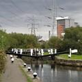 Canal lock and pylons, near Upperton Road, Leicester, 09 October 2004