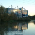 LCFC Walkers Stadium and canal at dusk, Upperton Road, Leicester, 26 October 2004