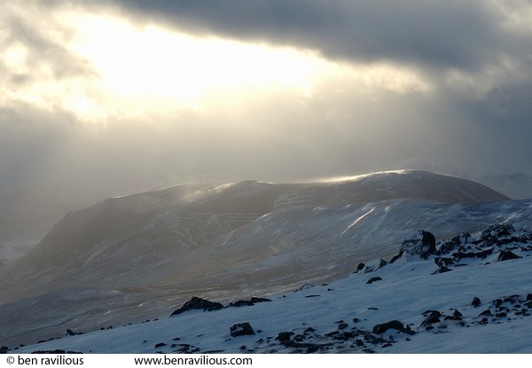 Windswept snowy mountain: Glen Shee, Cairngorms, Scotland, 28 December 2004