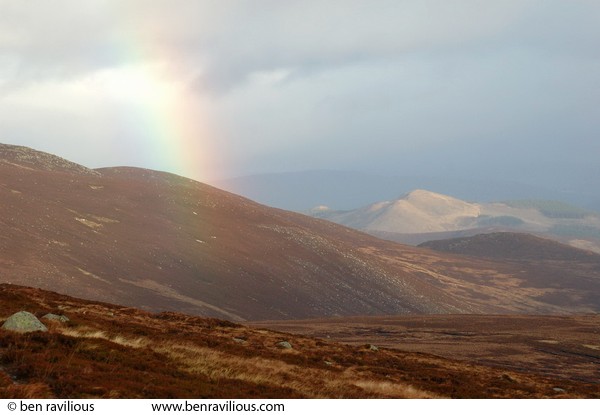 Rainbow & mountains: Monelpie Moss, Loch Muick, Cairngorms, Scotland, 30 December 2004