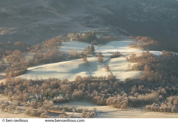 Long shadows on a field: Braemar, Cairngorms, Scotland, 31 December 2004