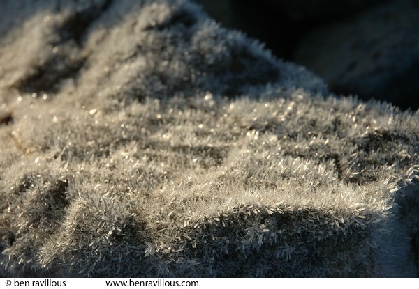Ice crystals on a boulder: Braemar, Cairngorms, Scotland, 31 December 2004