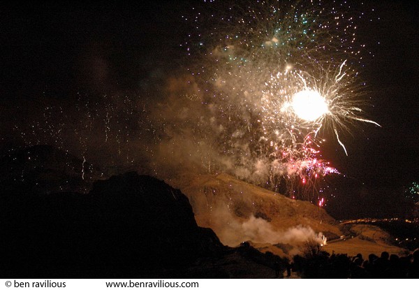 New Year fireworks: Arthur's Seat, Edinburgh, Scotland, 01 January 2005