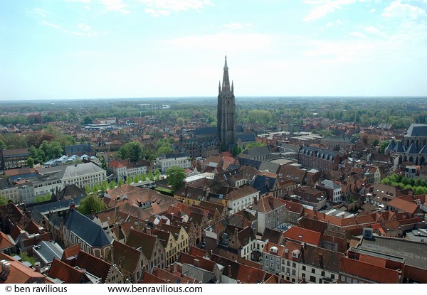 Onze-Lieve-Vrouwekerk and surrounding rooftops: Brugge, Belgium, 01 May 2005