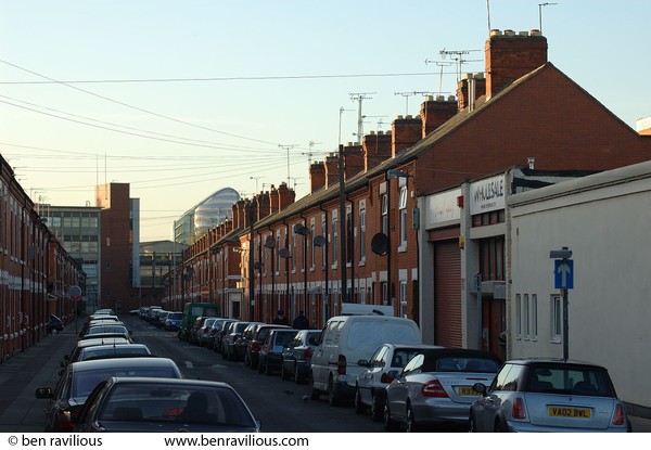 National Space Centre tower & terraced street: Coral Street, Leicester, 13 November 2005