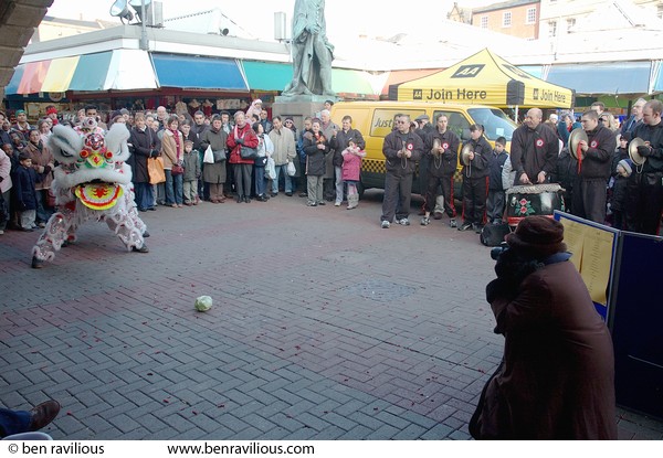 Chinese lion dance: Chinese New Year 2006, Market Place, Leicester, 28 January 2006