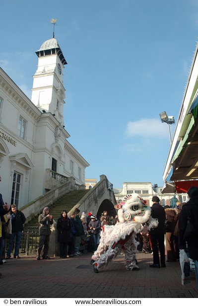Chinese lion dance: Chinese New Year 2006, Market Place, Leicester, 28 January 2006