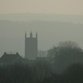 Church tower and houses, Chulmleigh, Devon, 05 February 2006