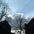 Sun rays, cloud and factory buildings, All Saints Churchyard, Highcross Street, Leicester, 18 February 2006