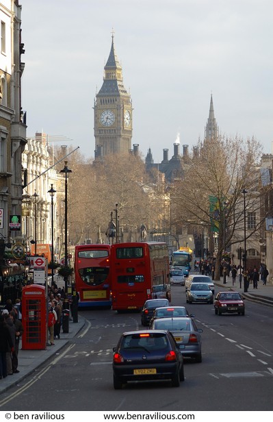 Palace of Westminster viewed from Trafalgar Square: Whitehall, London, 11 March 2006