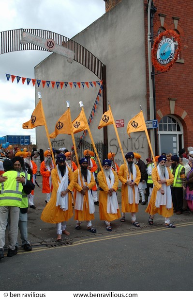 Flag bearers at Vaisakhi parade: Holy Bones, Leicester, 09 April 2006