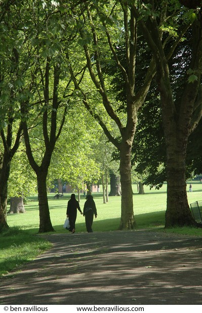 Women walking in the park: Spinney Hill Park, Leicester, 05 June 2006