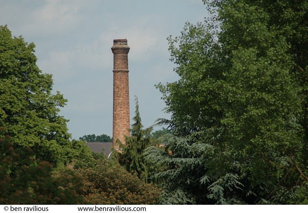 Factory Chimney through trees: Spinney Hills, Leicester, 05 June 2006
