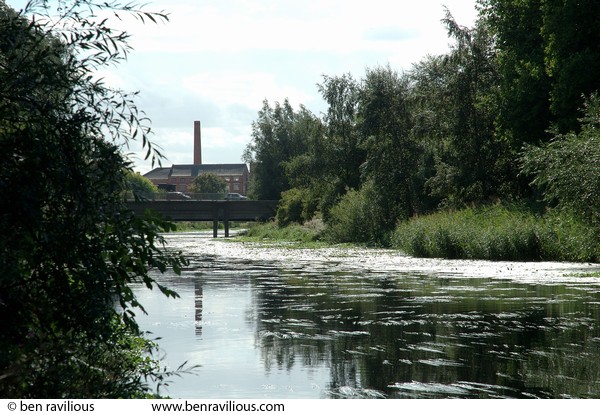 River Soar with mill buildings: Abbey Park, Leicester, 27 August 2006