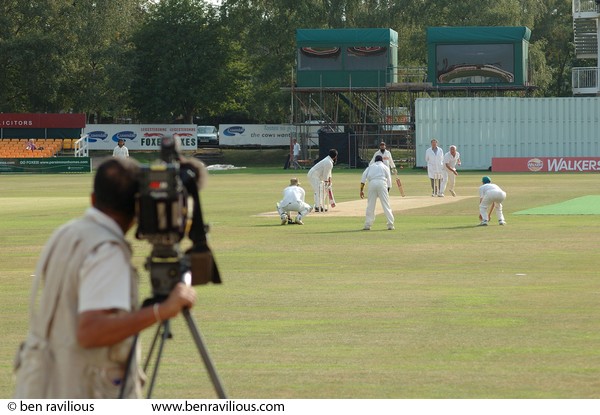 Television camera filming cricket match: Imams vs Christian Clerics cricket match, Leicestershire Country Cricket Ground, Grace Road, Leicester, 11 September 2006