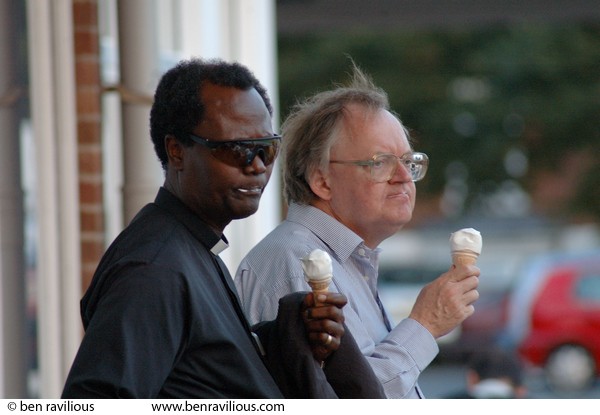 Priest eating ice cream: Imams vs Christian Clerics cricket match, Leicestershire Country Cricket Ground, Grace Road, Leicester, 11 September 2006