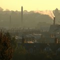 Factory chimneys and terraced rooftops at dawn, Spinney Hills / North Evington, Leicester, 04 November 2006