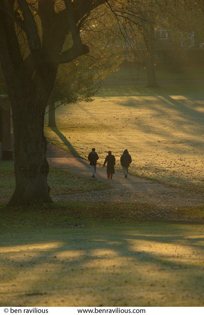 Trio walking in a park: Spinney Hill Park, Leicester, 04 November 2006
