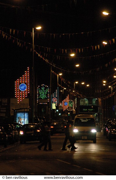 Street with Vaisakhi lights: East Park Road, Leicester, 06 April 2007