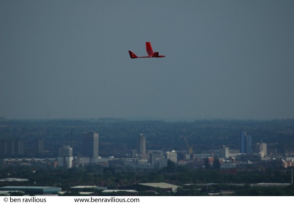 Radio-controlled glider with Leicester in the background: Bradgate Park, Leicestershire, 02 June 2007
