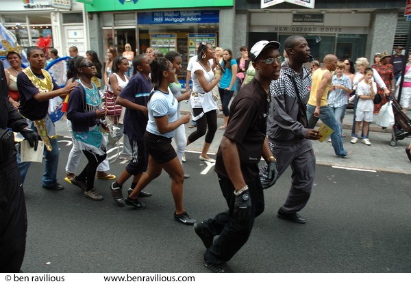 Dancing behind a float: Leicester Caribbean Carnival 2007, Halford Street, Leicester, 04 July 2007